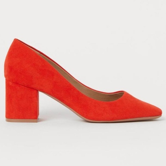 🧡 H&M Orange Faux Suede Block Heels Size 39 (8.5) - Picture 2 of 8